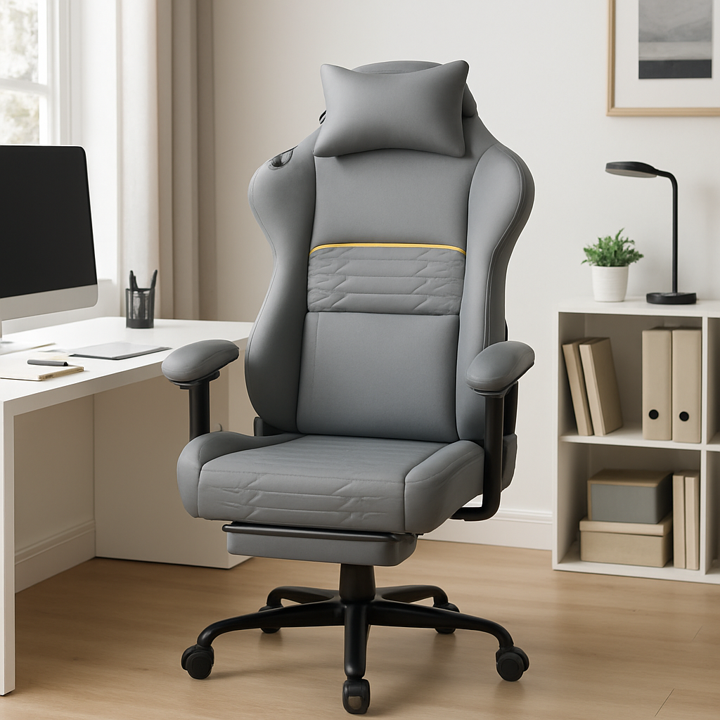 Ergonomic PU Gaming Chair With Footrest, Adjustable Headrest & Massage Lumbar Support For Video Game, Custom lifestyle image