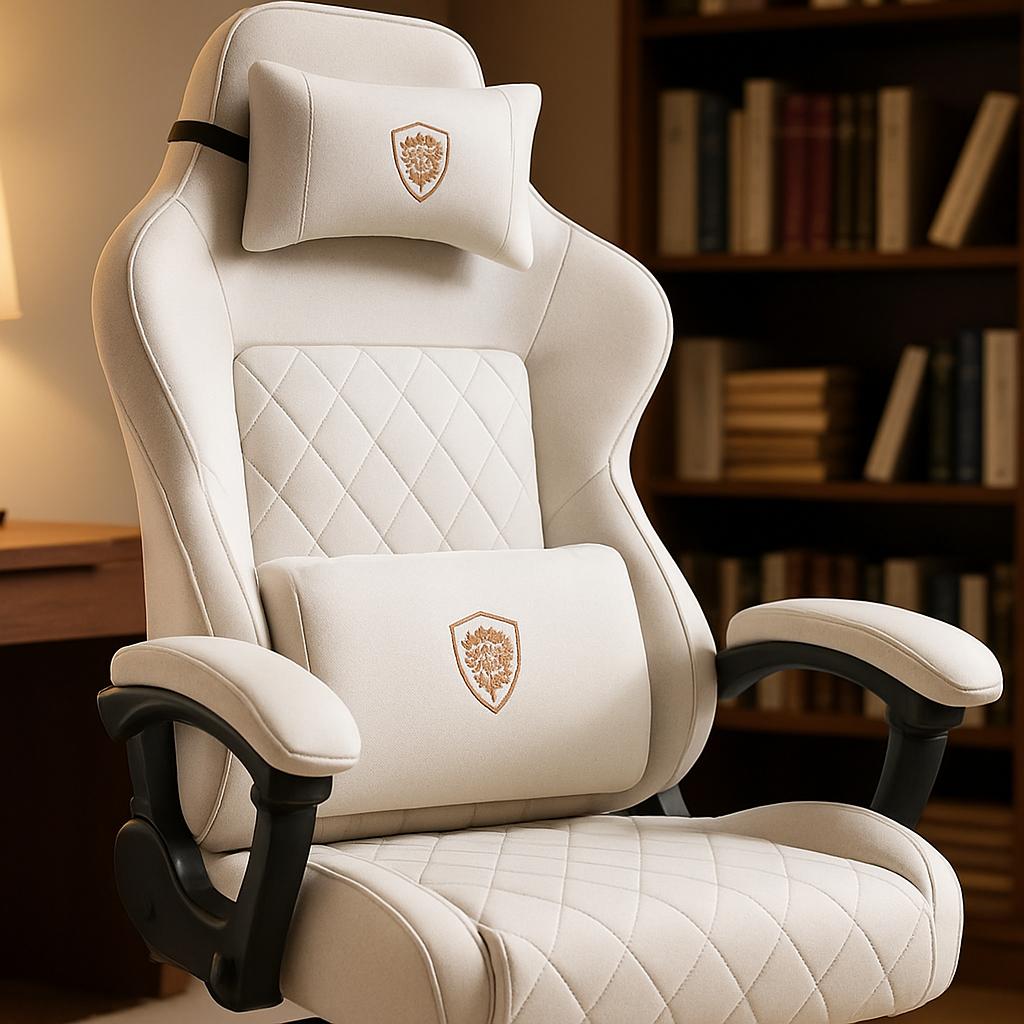 Ergonomic Gaming Chair with Spring Cushion, Massage Lumbar Support, Footrest, Wide Padded Seat & Armrests, Breathable Fabric, Re promotional image