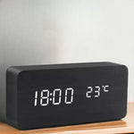 LED Smart Alarm Clock Wood Effect Display With Voice Control